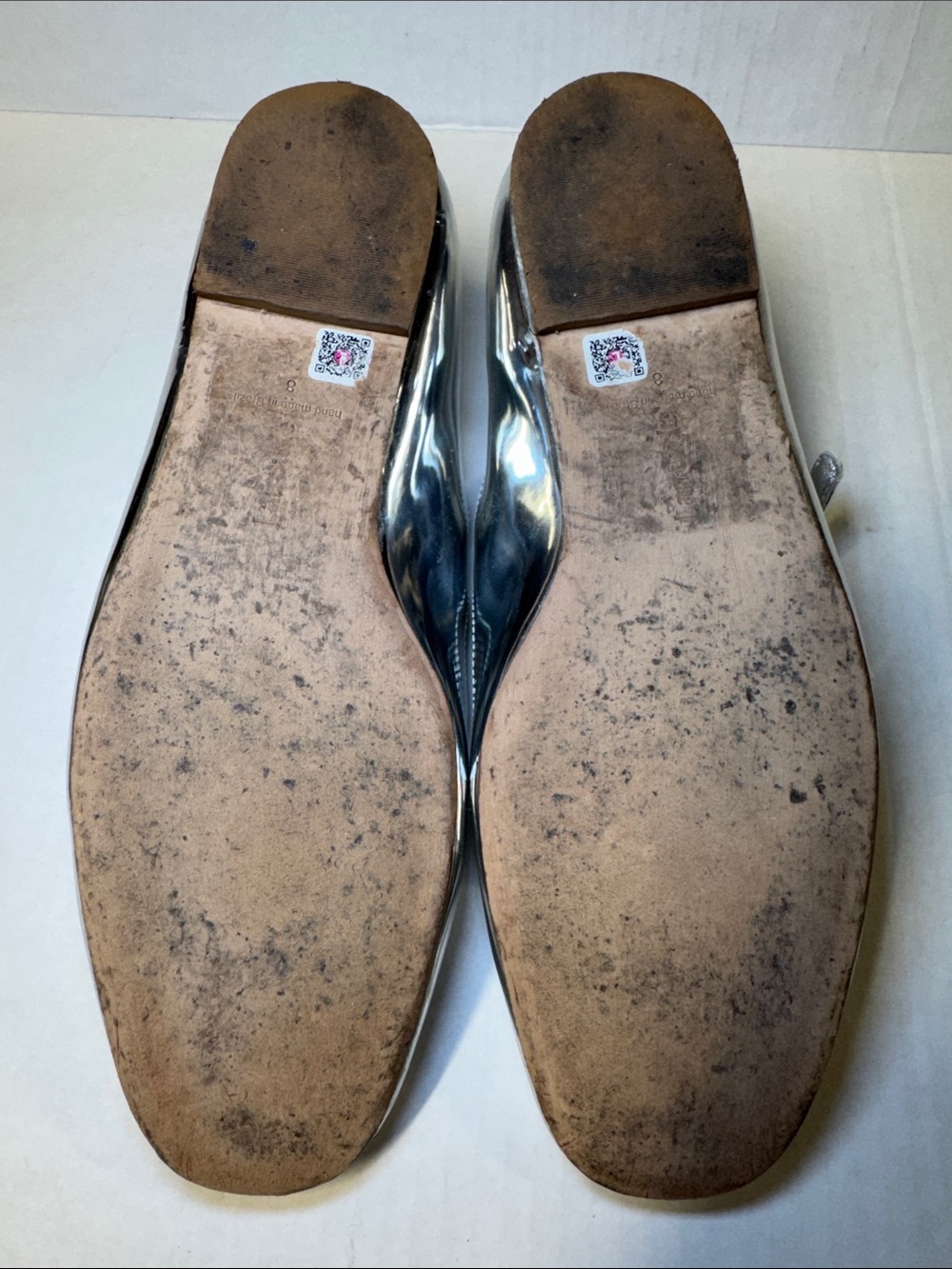 Larroude Blair Silver Mary Jane’s Ballet Flats Silver Mirror Size 8 Used - Picture 17 of 17